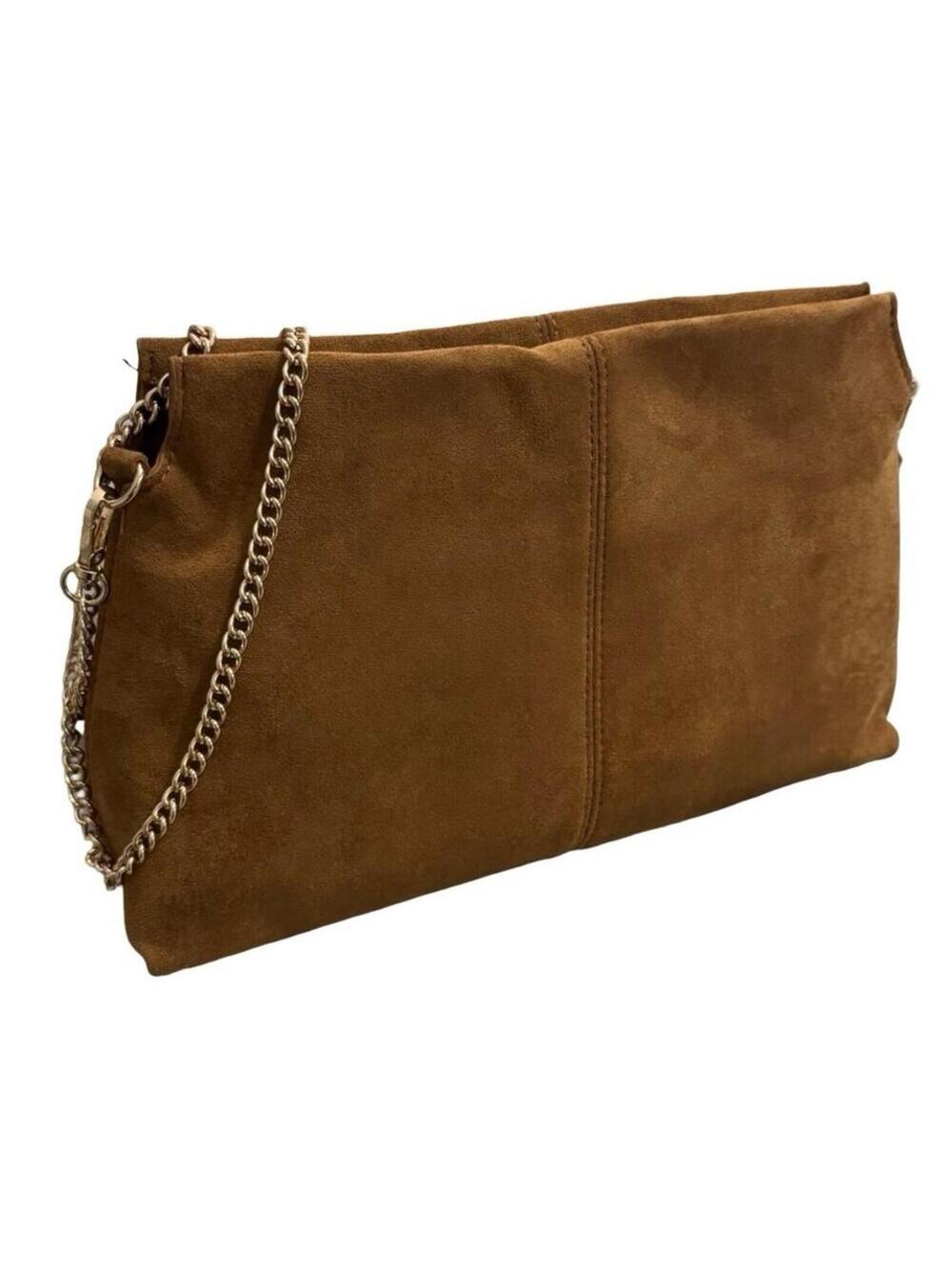 MODALUXE FAUX SUEDE CLUTCH Tan Brown Purse Anthropologie Crossbody gold chain - Picture 1 of 8